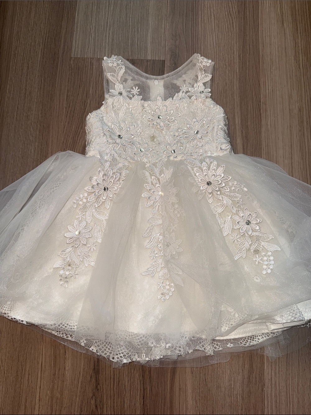 Girls Ivory Floral Lace Tulle Party Dress